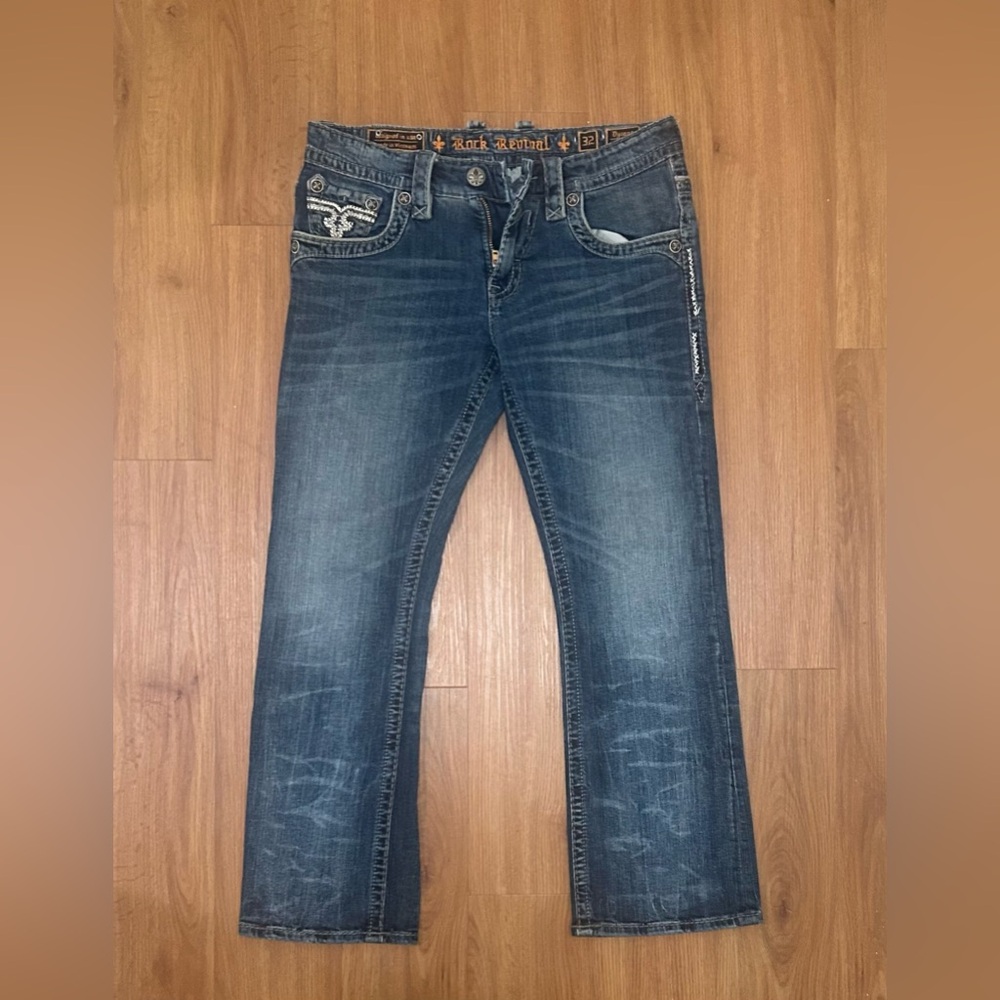 Rock Revival Dark Blue Bootcut Jeans for Men